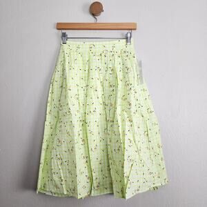 NEW Modcloth Imagine The Possibilities Green Gingham Floral Print A-Line Skirt